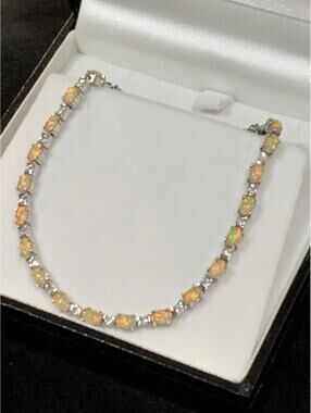 Tennis Bracelet, Ethiopian Fire Opals, Topaz, 925 Sterling